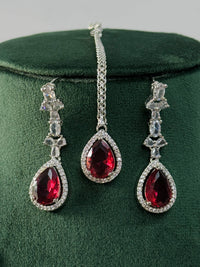 Thumbnail for Abdesignsjewellery Silver Plated American Diamond Necklace Set with red teardrop stones and intricate design