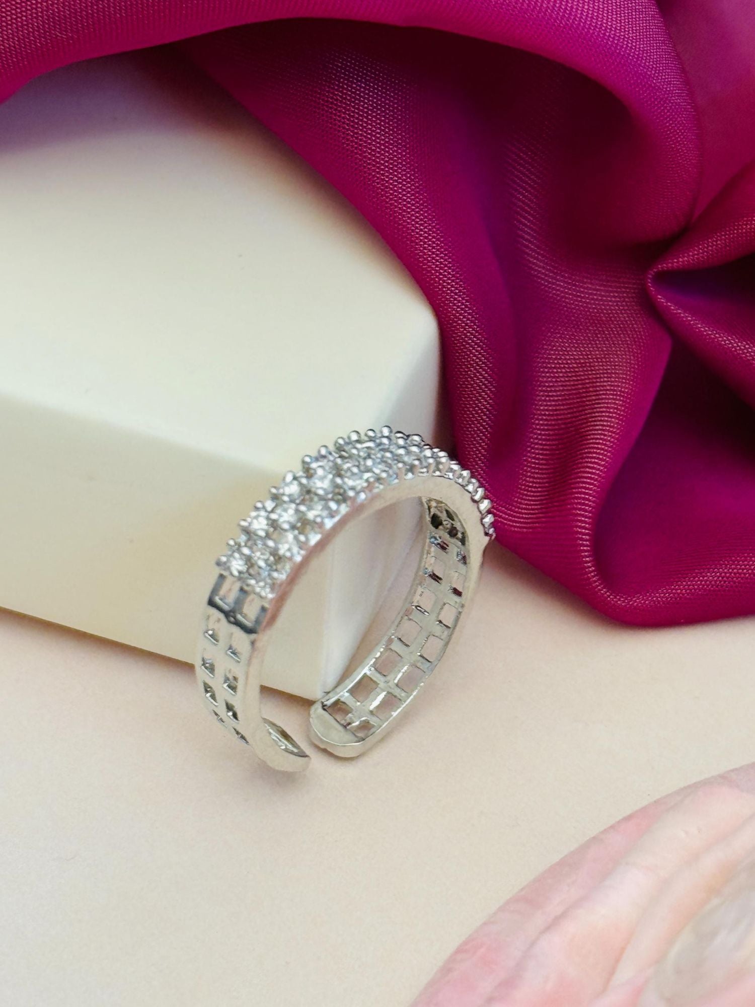 Abdesignsjewellery silver plated American diamond ring with pave stones and openwork band