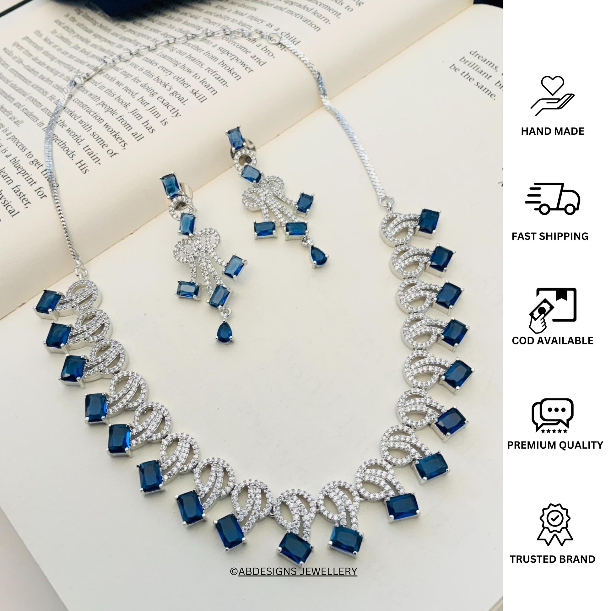 Silver Plated American Diamond Necklace Set with matching earrings by Abdesignsjewellery