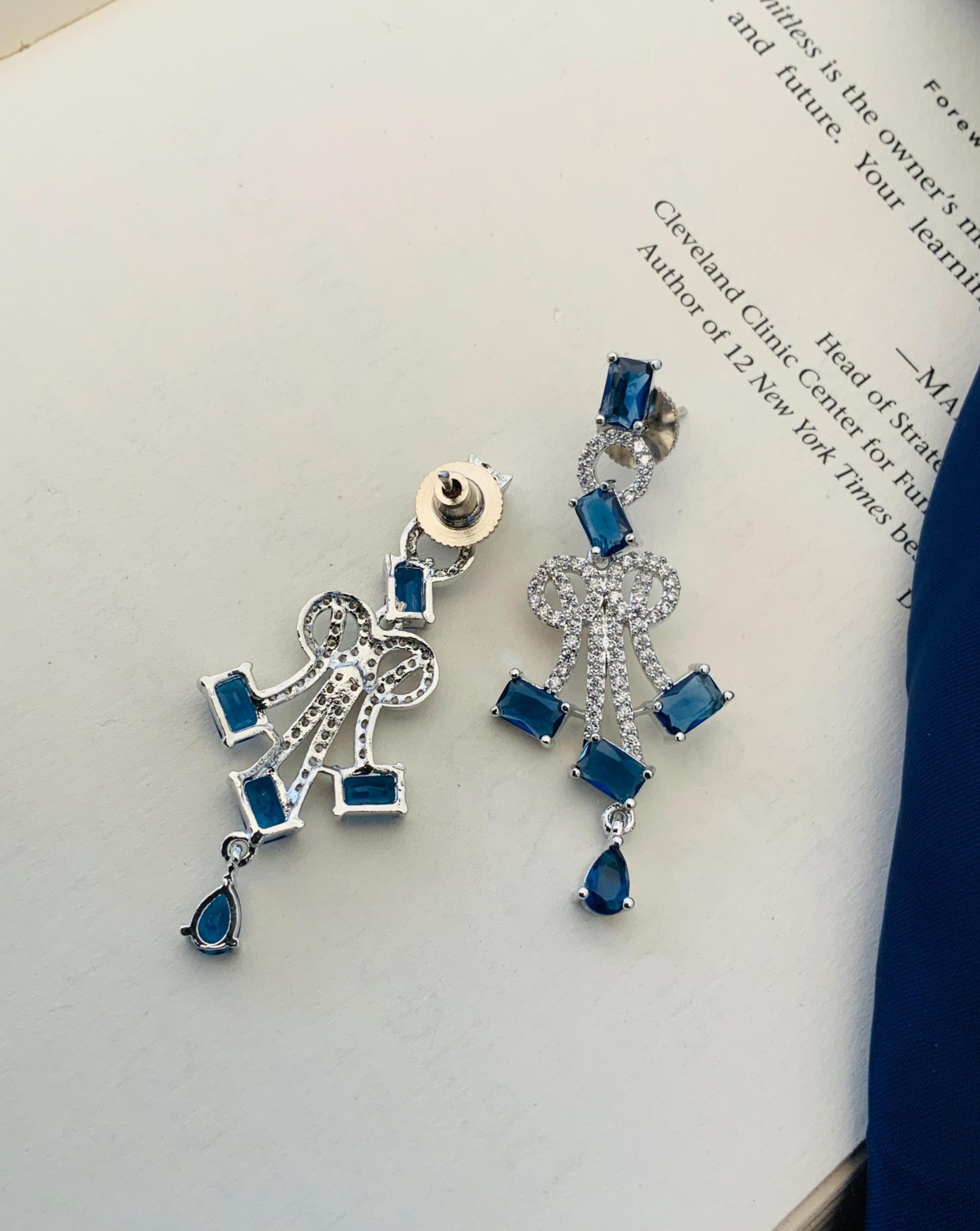 Silver Plated Blue American Diamond Necklace Set featuring detailed blue stones and intricate silver design by Abdesignsjewellery