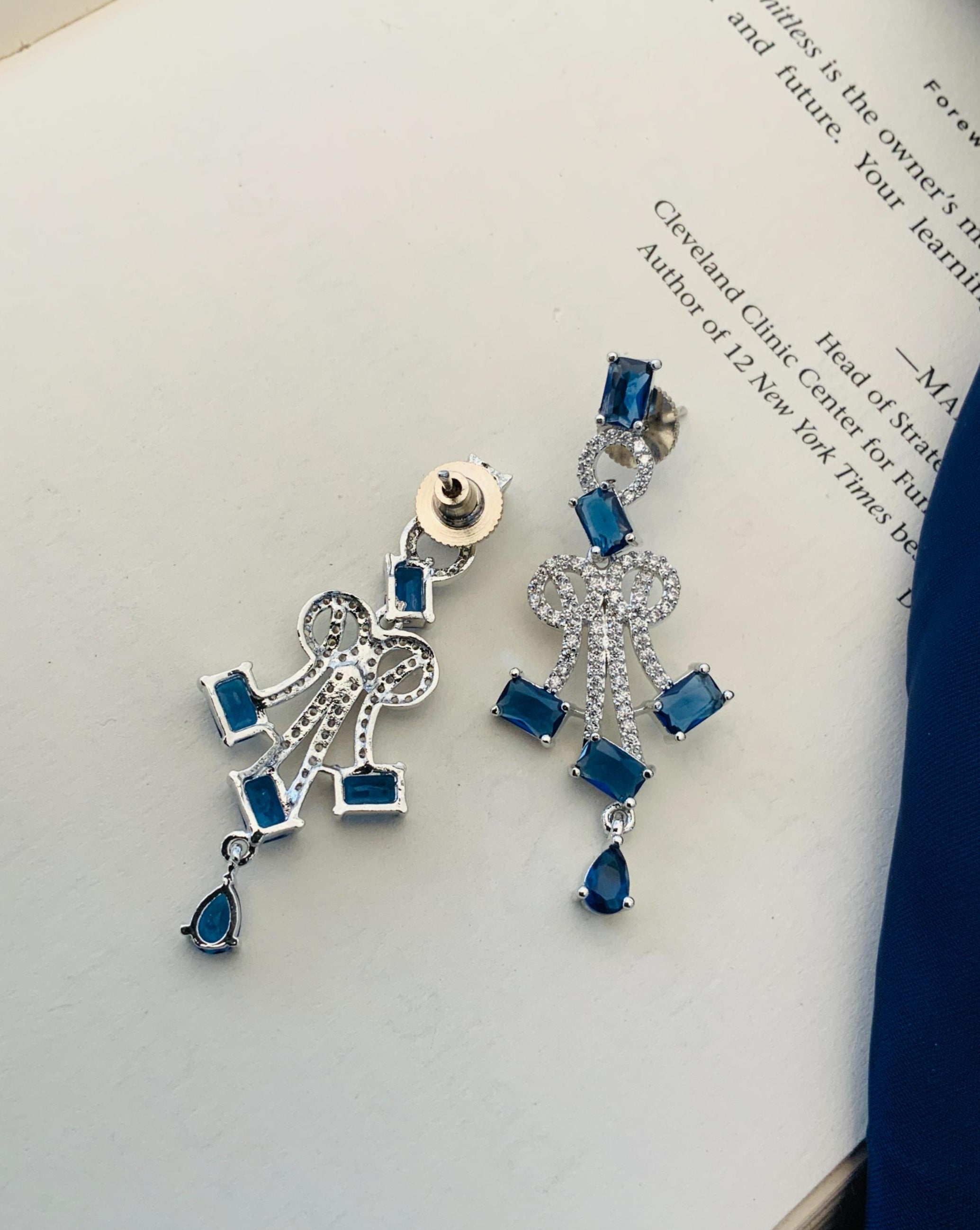 Silver Plated Blue American Diamond Necklace Set featuring detailed blue stones and intricate silver design by Abdesignsjewellery
