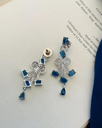 Thumbnail for Silver Plated Blue American Diamond Necklace Set featuring detailed blue stones and intricate silver design by Abdesignsjewellery
