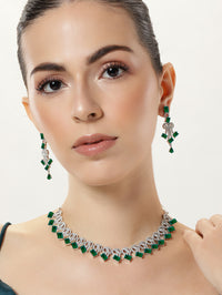 Thumbnail for Silver Plated Blue American Diamond Necklace Set worn by model with matching earrings from Abdesignsjewellery