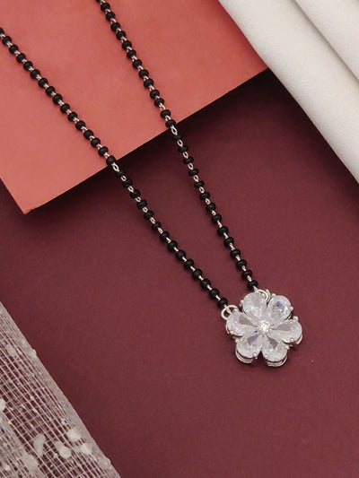 Abdesigns Silver Diamond Flower Women Mangalsutra