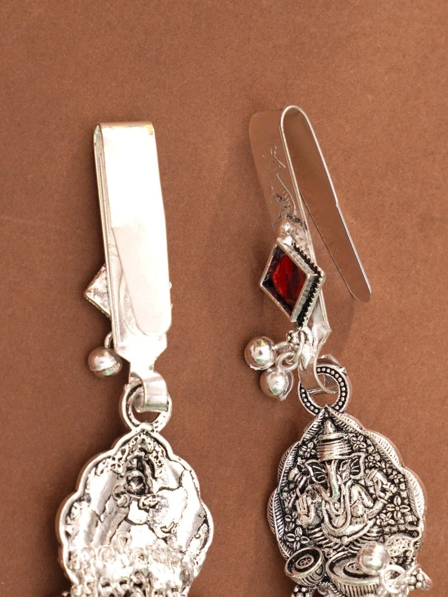 Abdesignsjewellery silver plated saree juda pin pair with Ganesh motifs and dangling beads ornate clip design