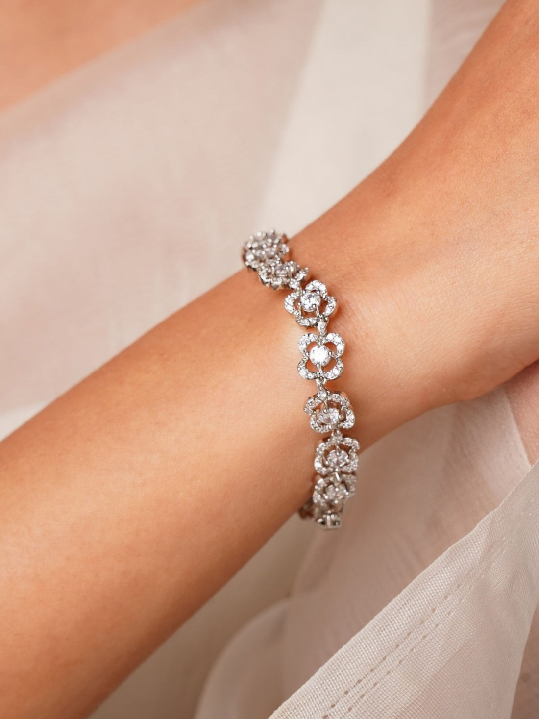 Silver Stunning Diamond Cz Bracelet by Abdesignsjewellery on wrist featuring intricate floral design