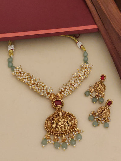 Abdesigns South Indian Gold Plated Temple Necklace Set