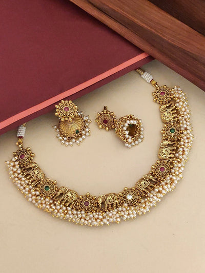 Abdesigns Southindian Antique Elephant Necklace Set