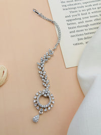 Thumbnail for Timeless Silver Plated American Diamond Maangtikka with intricate floral design and adjustable chain