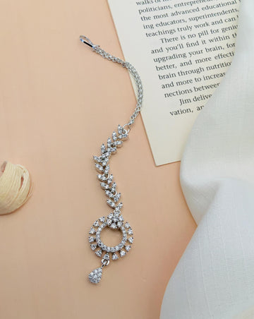Timeless Silver Plated American Diamond Maangtikka with intricate design and sparkling stones by Abdesignsjewellery