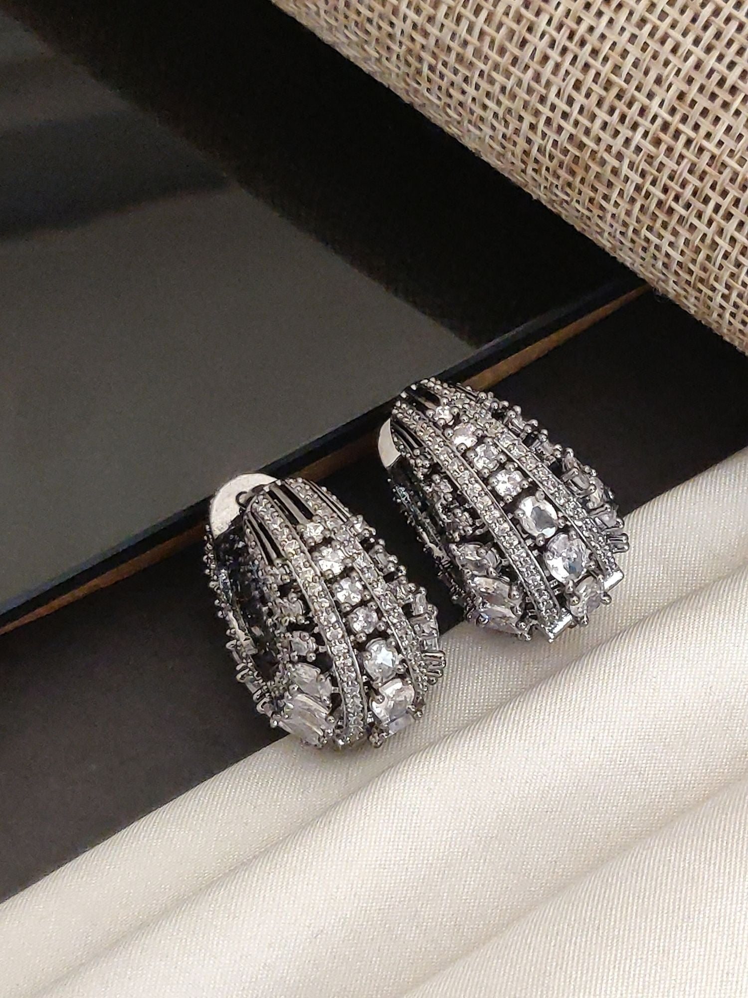 Abdesignsjewellery Versatile Silver Plated American Diamond Hoops Earring teardrop layered crystal studded hoops