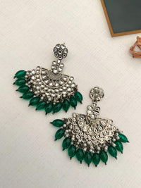 Thumbnail for Abdesignsjewellery Victorian German Silver Plated Earring with intricate design and green bead accents