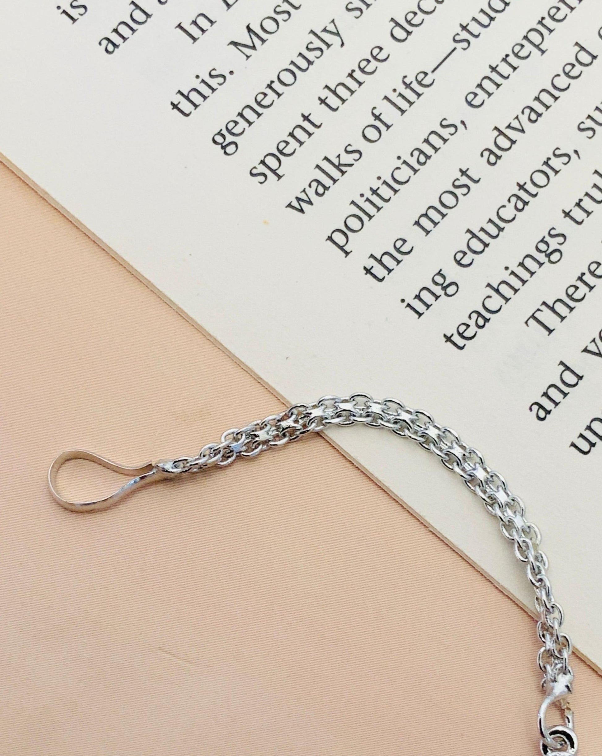 Wedding Silver Plated American Diamond Maangtikka chain with intricate silver links by Abdesignsjewellery
