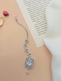 Thumbnail for Wedding Silver Plated American Diamond Maangtikka with intricate design by Abdesignsjewellery