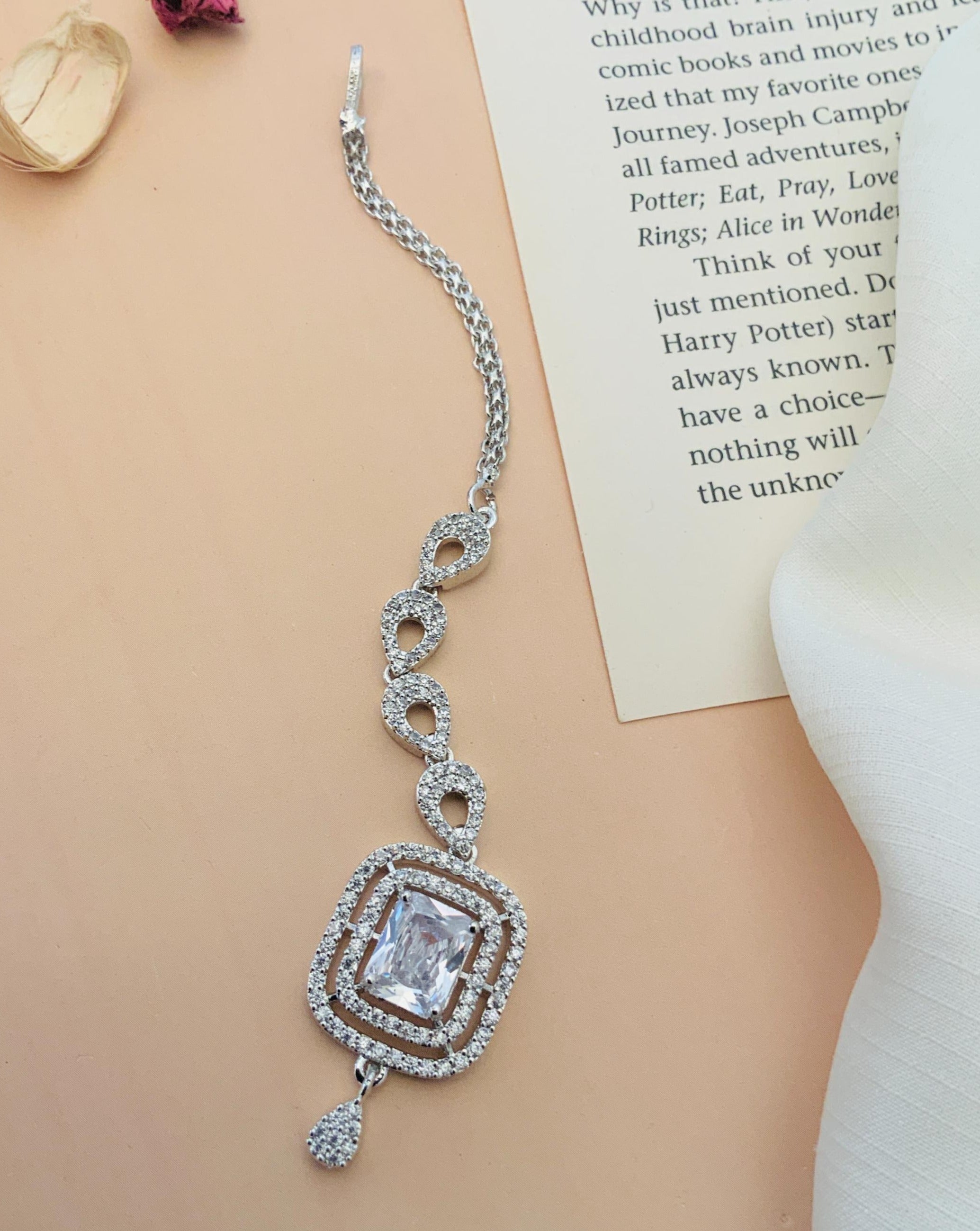 Wedding Silver Plated American Diamond Maangtikka with intricate design and sparkling stones by Abdesignsjewellery