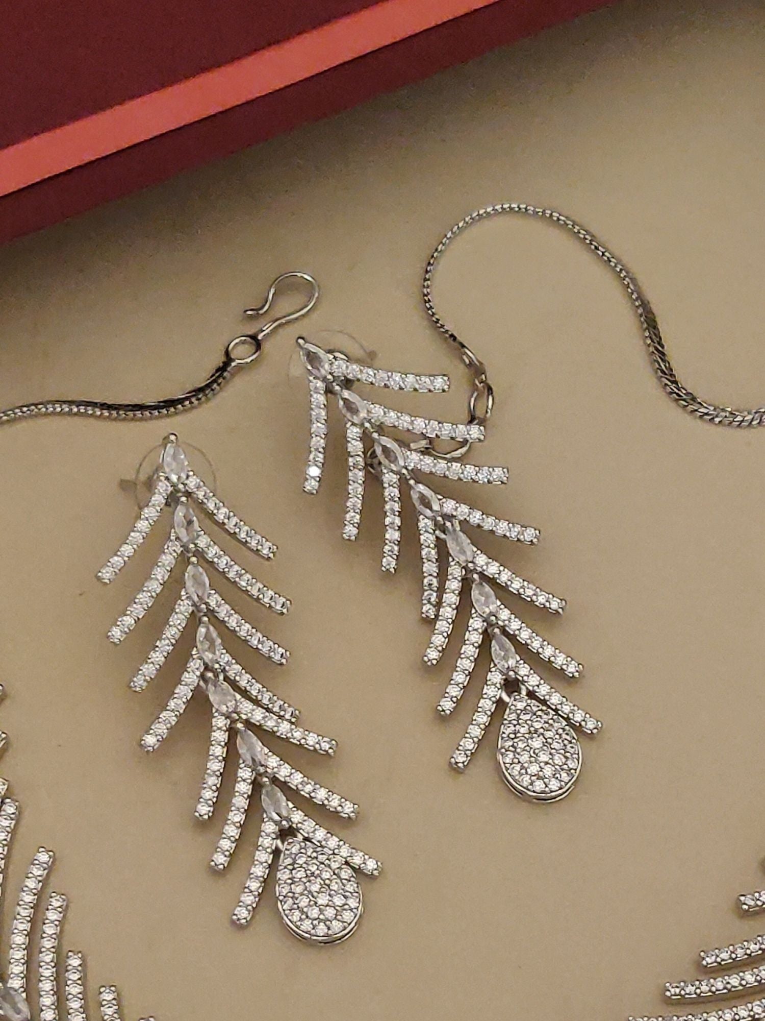 Affordable statement American Diamond necklace for women with intricate leaf design by Abdesignsjewellery