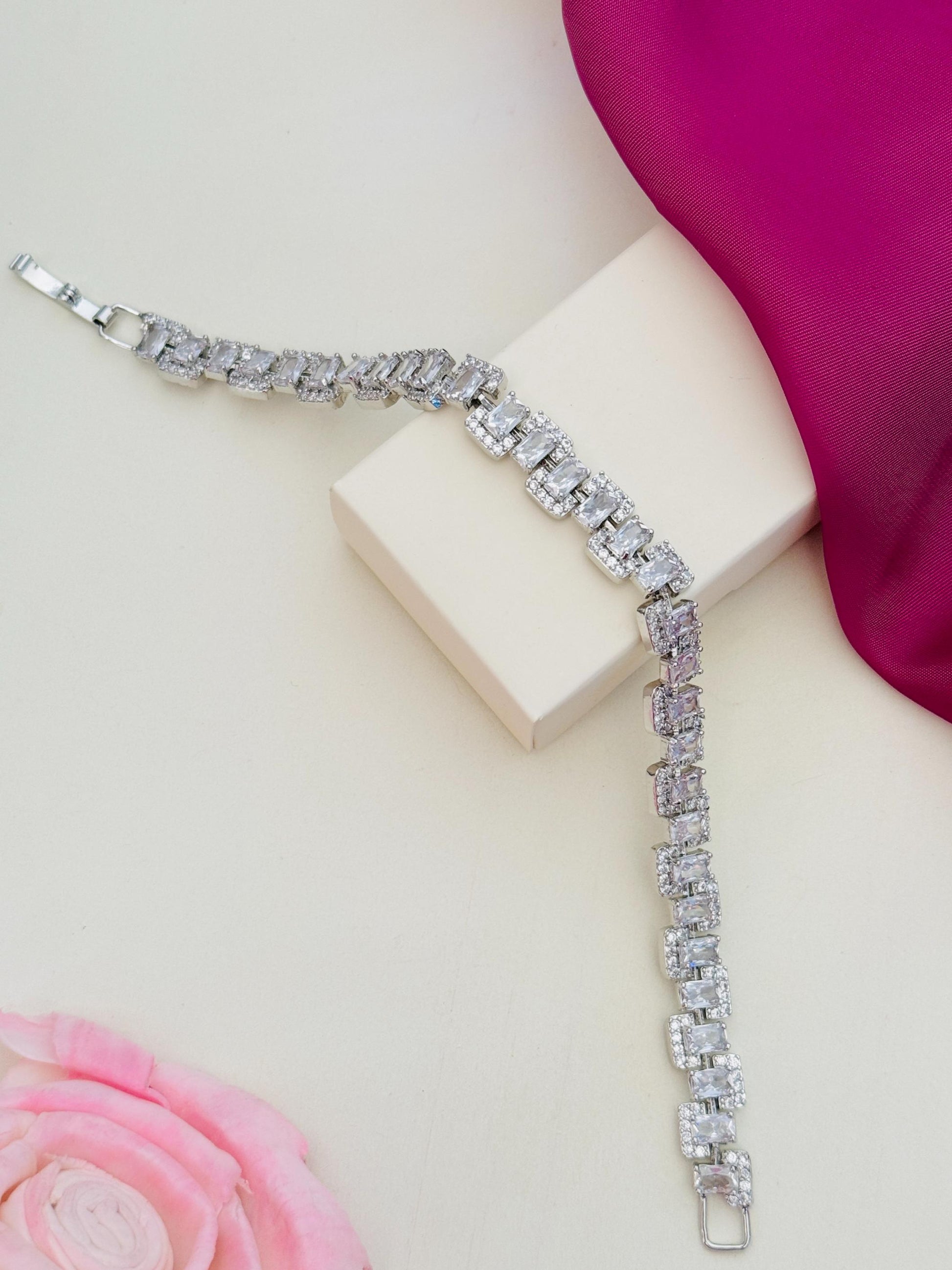 Beautiful High Quality Silver Bracelet by Abdesignsjewellery with sparkling rectangular stones