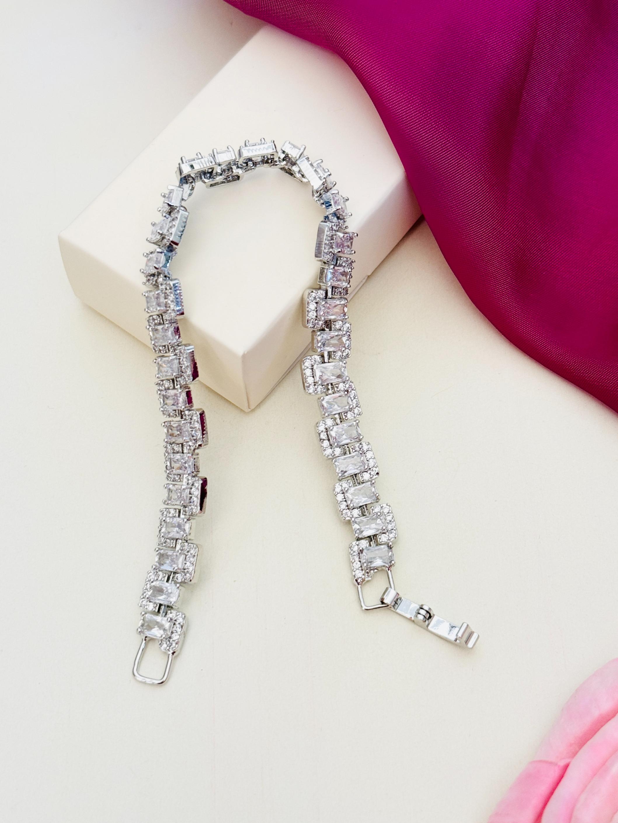 Beautiful High Quality Silver Bracelet by Abdesignsjewellery with sparkling square stones