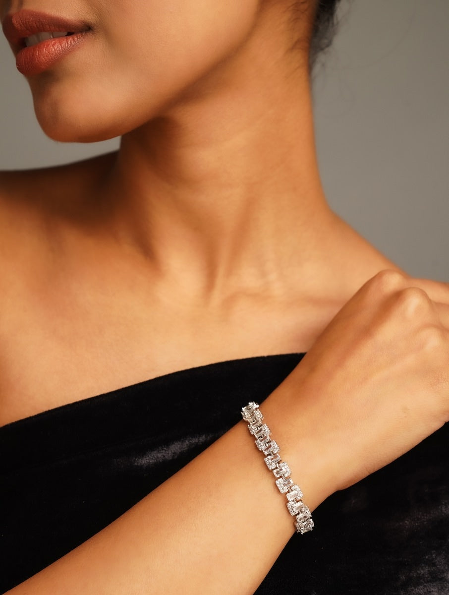 Beautiful High Quality Silver Bracelet worn on wrist with square linked design by Abdesignsjewellery