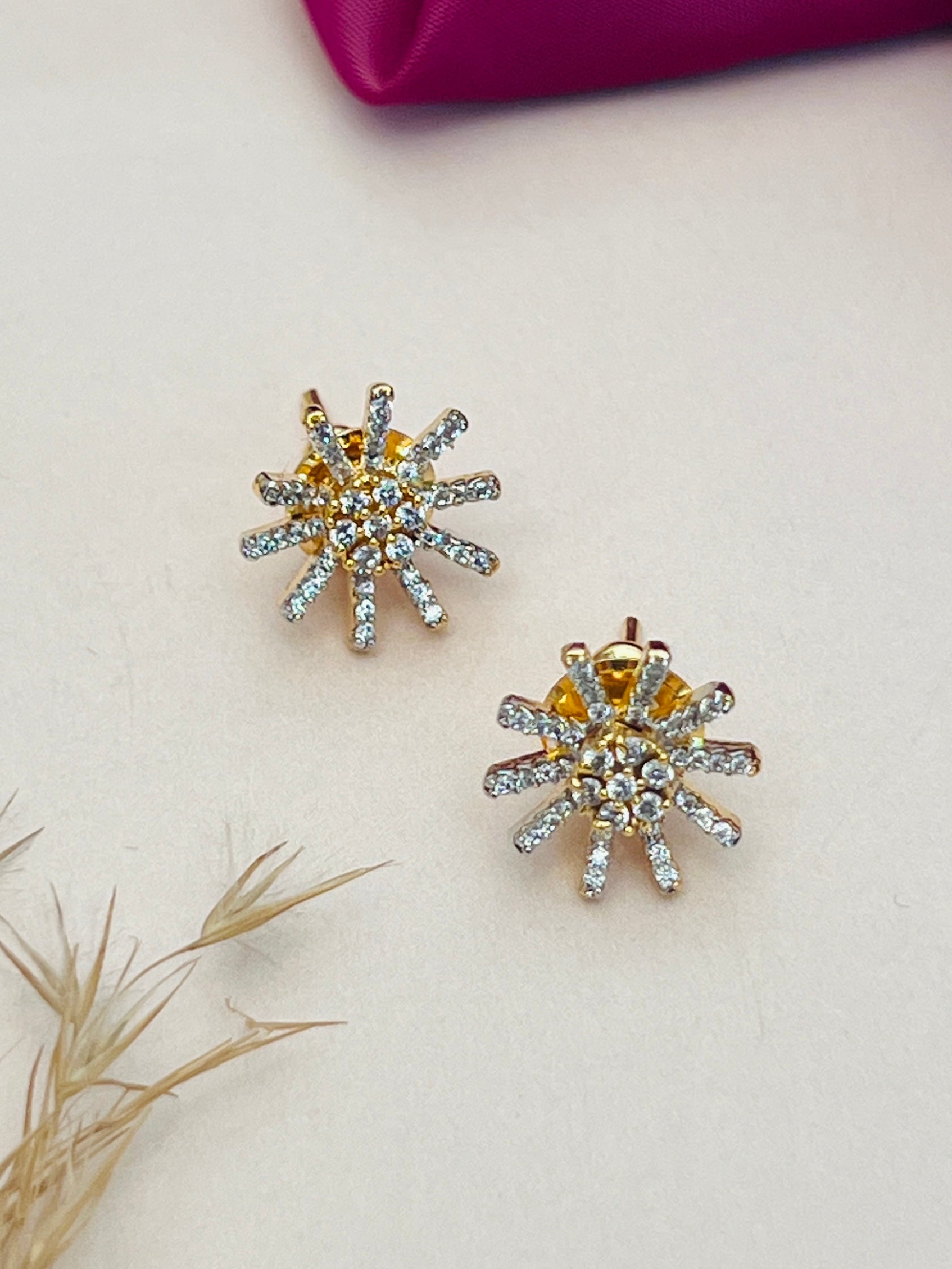 Gold plated American diamond mangalsutra set stud earrings with radiant star design by Abdesignsjewellery