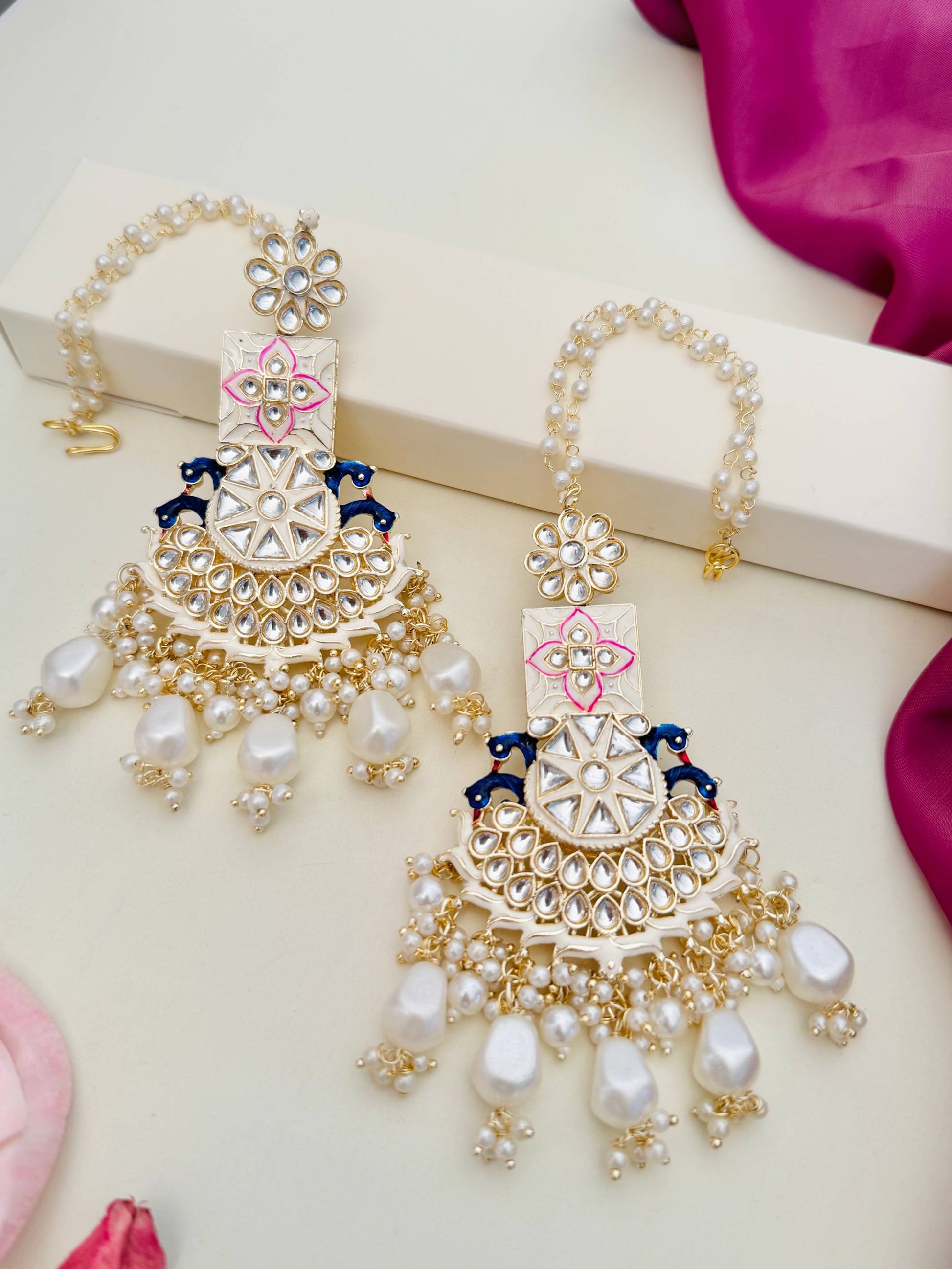 Abdesignsjewellery Chandbali Style Kundan Earring with intricate pearl and gold detailing