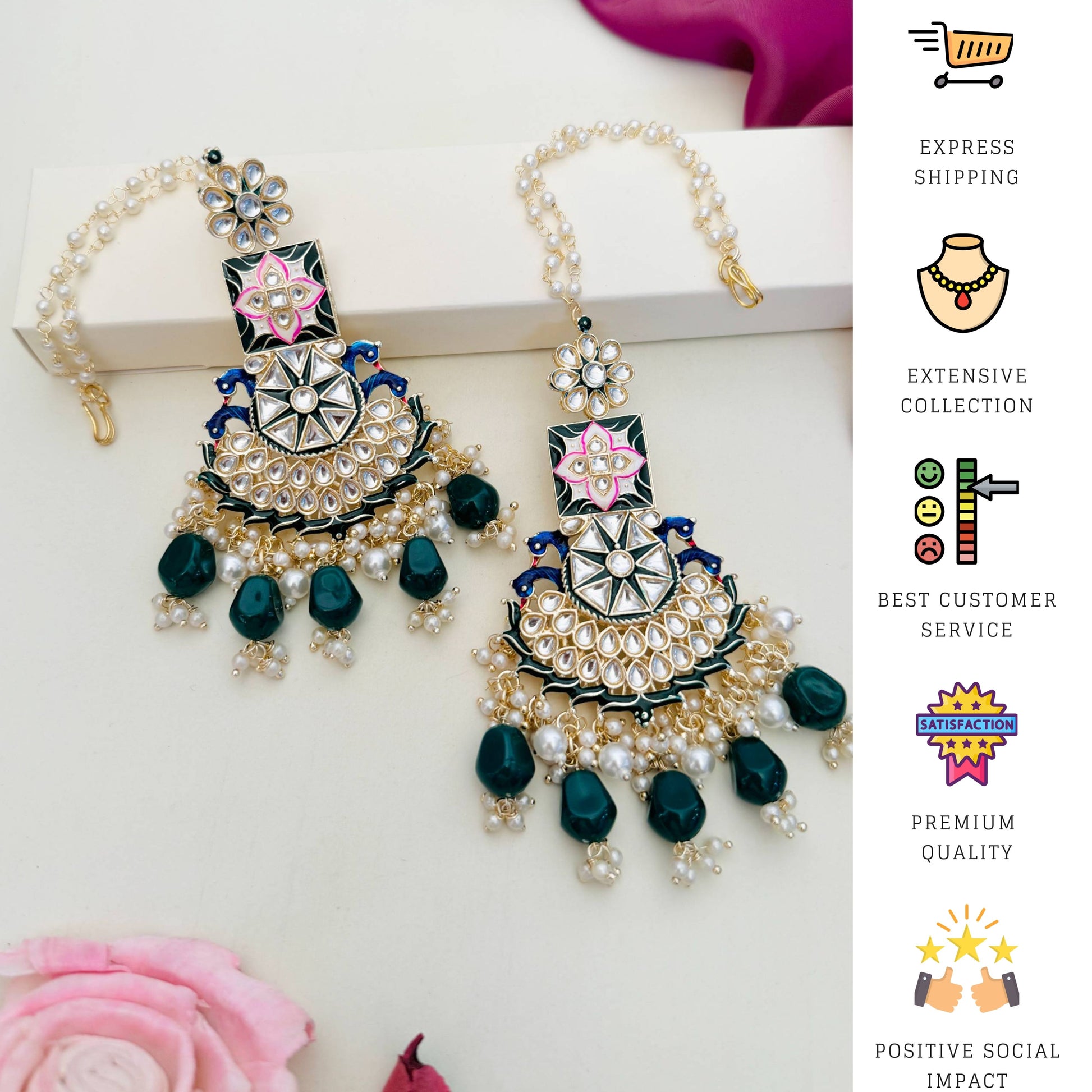 Chandbali Style Kundan Earring by Abdesignsjewellery with pearl and green bead detailing