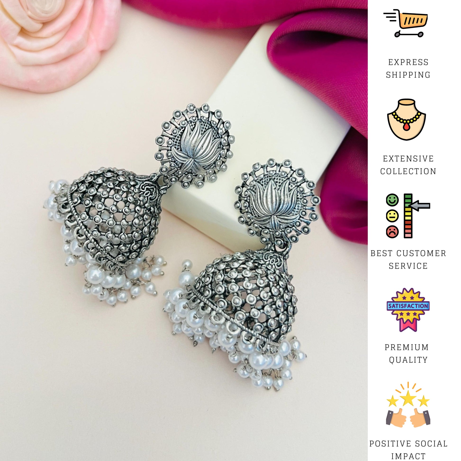 Classic German Silver Pearls Jhumka Earring from Abdesignsjewellery with intricate floral design and pearl embellishments