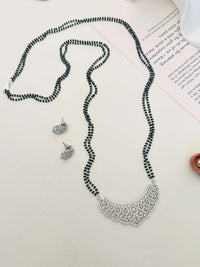 Thumbnail for Classic Long Gold Plated American Diamond Mangalsutra Set with intricate pendant and matching earrings