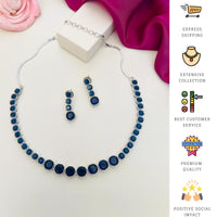Thumbnail for Classic Silver Plated American Diamond Necklace Set with matching blue stones and earrings by Abdesignsjewellery