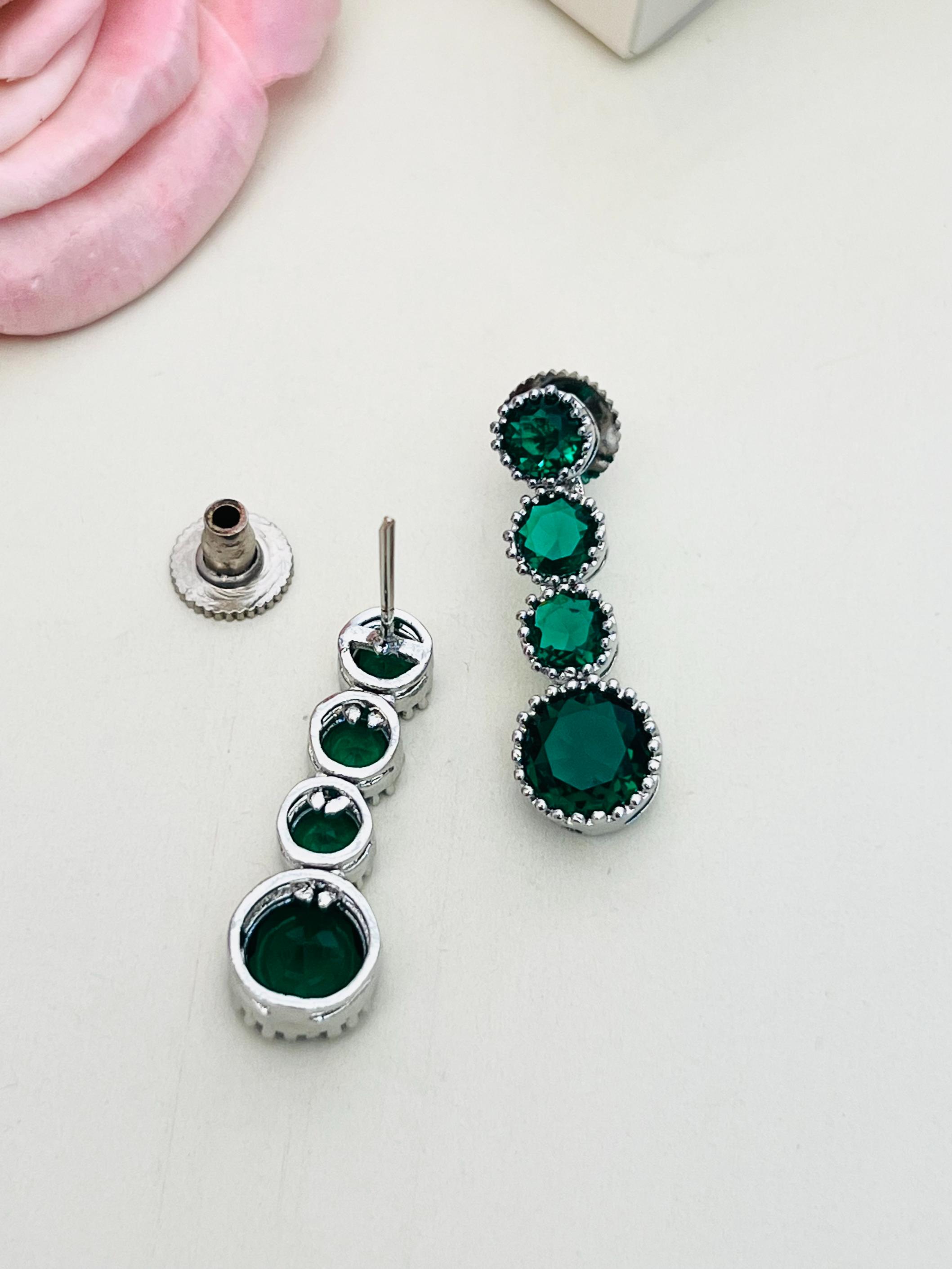 Silver Plated American Diamond Necklace Set with green stones by Abdesignsjewellery