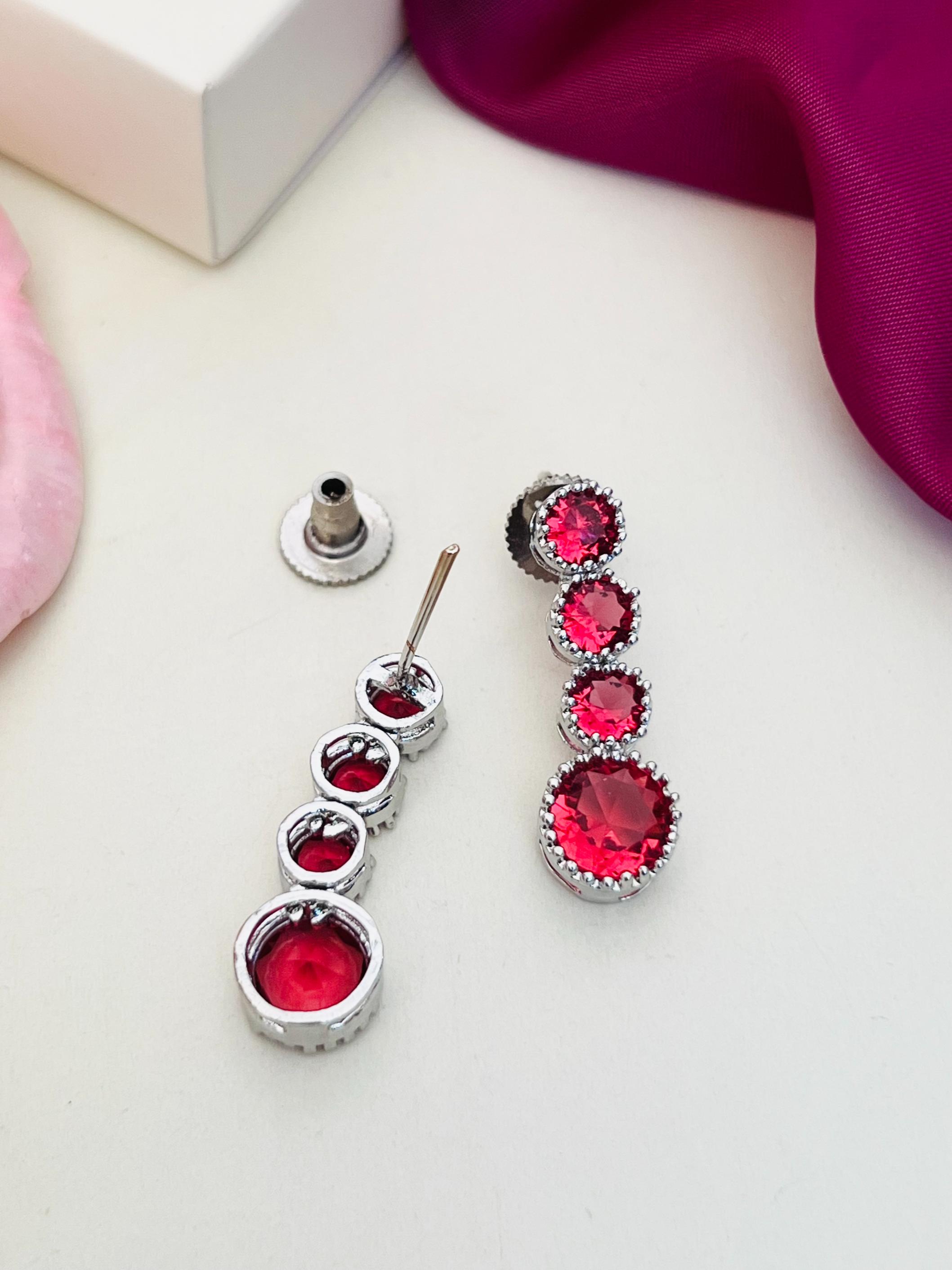 Classic Silver Plated American Diamond Necklace Set with red circular stones by Abdesignsjewellery