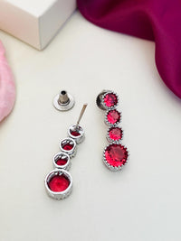 Thumbnail for Classic Silver Plated American Diamond Necklace Set with red circular stones by Abdesignsjewellery