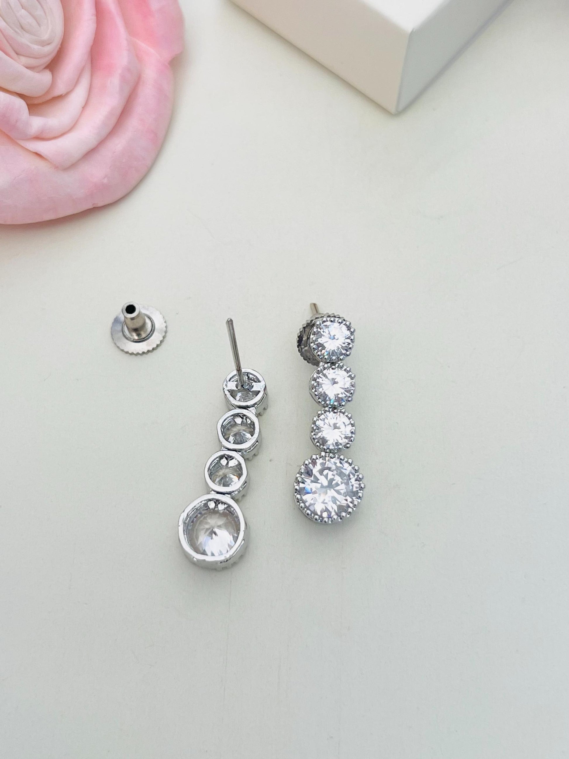 Classic Silver Plated American Diamond Necklace Set featuring sparkling stones in graduated design by Abdesignsjewellery