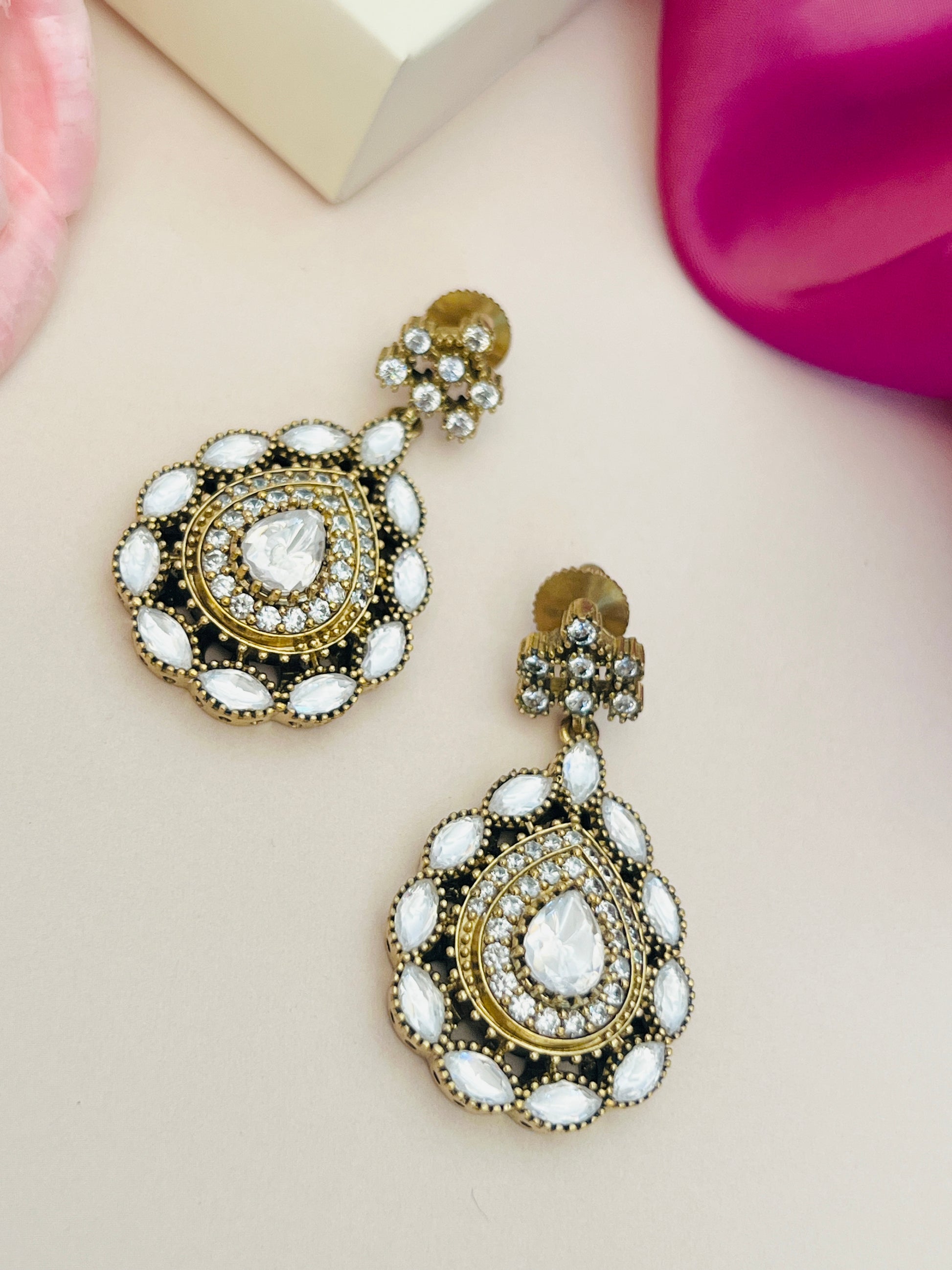 Classic Style Polki Pearl Necklace Set by Abdesignsjewellery featuring intricate gold and white stone design