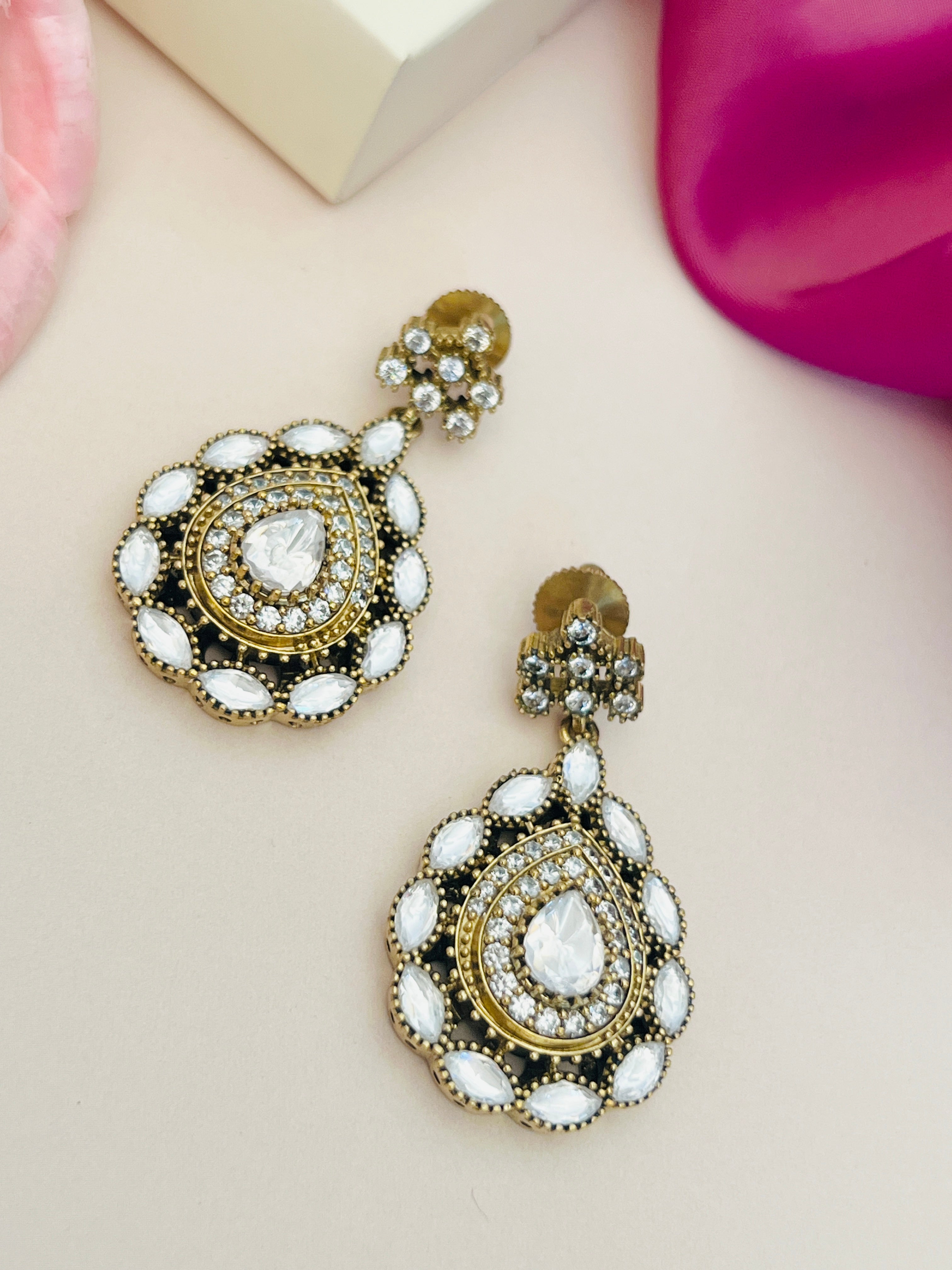 Classic Style Polki Pearl Necklace Set by Abdesignsjewellery featuring intricate gold and white stone design