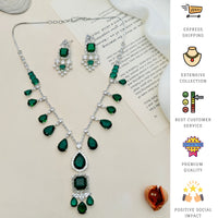 Thumbnail for Emerald American Diamond Necklace Set with green teardrop and square stones by Abdesigns