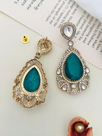 Thumbnail for Emerald Gold Plated Necklace Choker Set with teardrop emerald stones and intricate gold detailing
