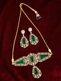 Thumbnail for Emerald Gold Plated Necklace Choker Set by Abdesignsjewellery with intricate green stones and matching earrings