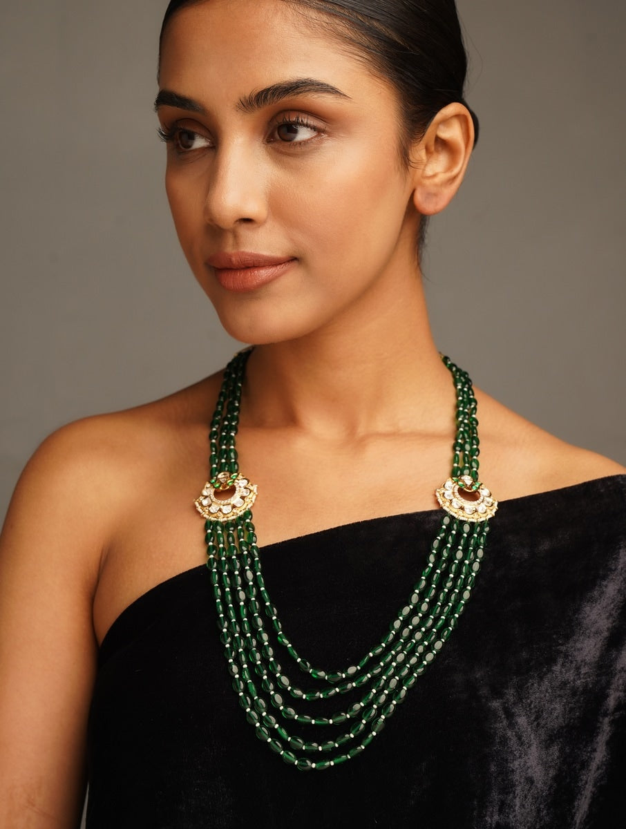 Abdesignsjewellery Emerald Green Polki Layered Mala Necklace