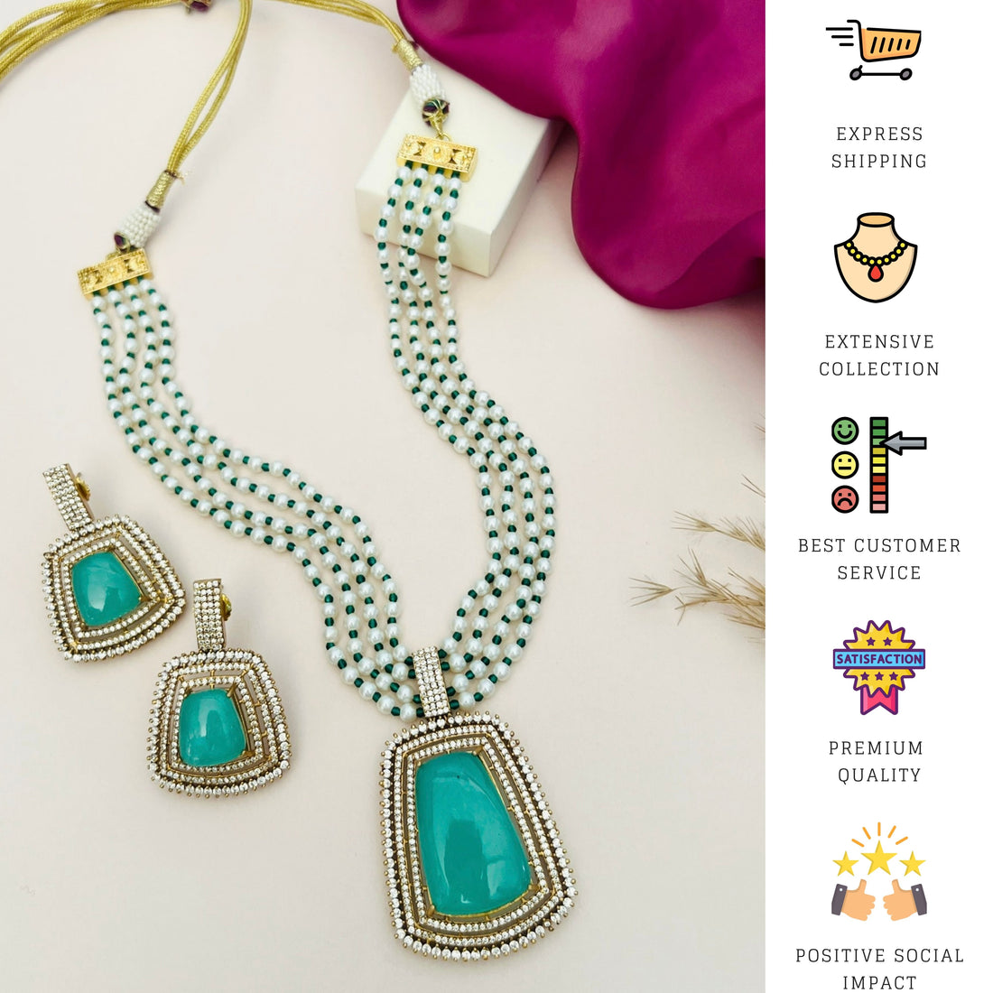 Emerald Stone Sabyasachi Necklace Set by Abdesignsjewellery with green stones and pearl detailing