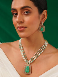 Thumbnail for Emerald Stone Sabyasachi Necklace Set by Abdesignsjewellery with green stones and pearl detailing