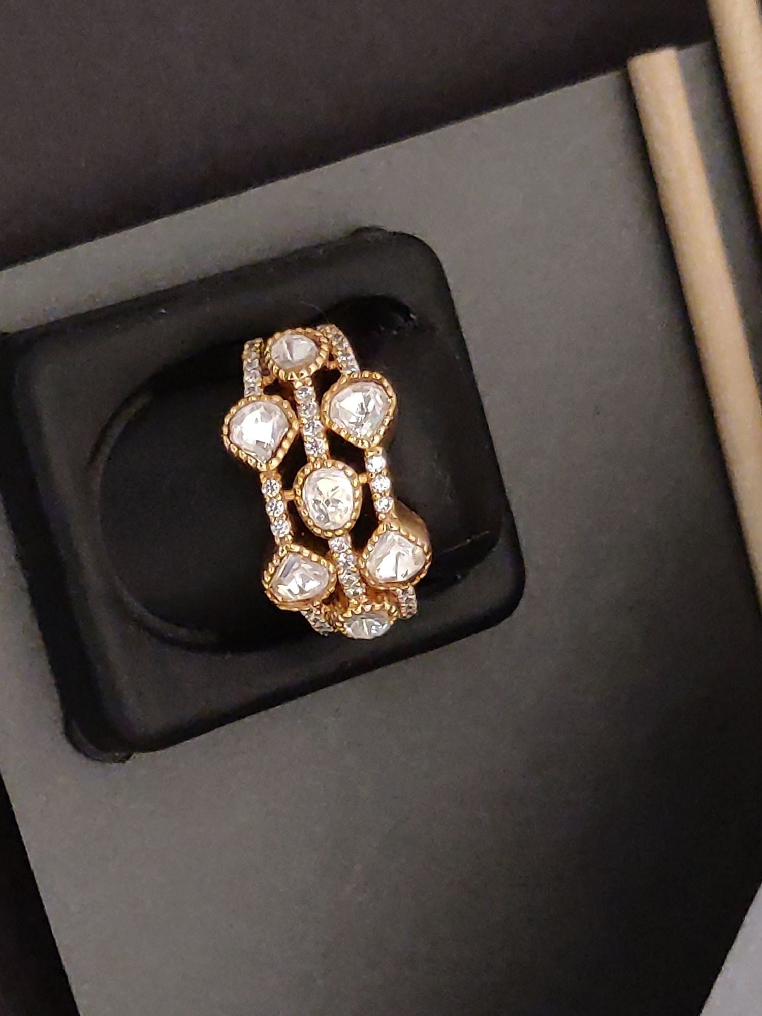 Exquisite Gold Plated Polki Ring with multiple white stones set in intricate gold design by Abdesignsjewellery