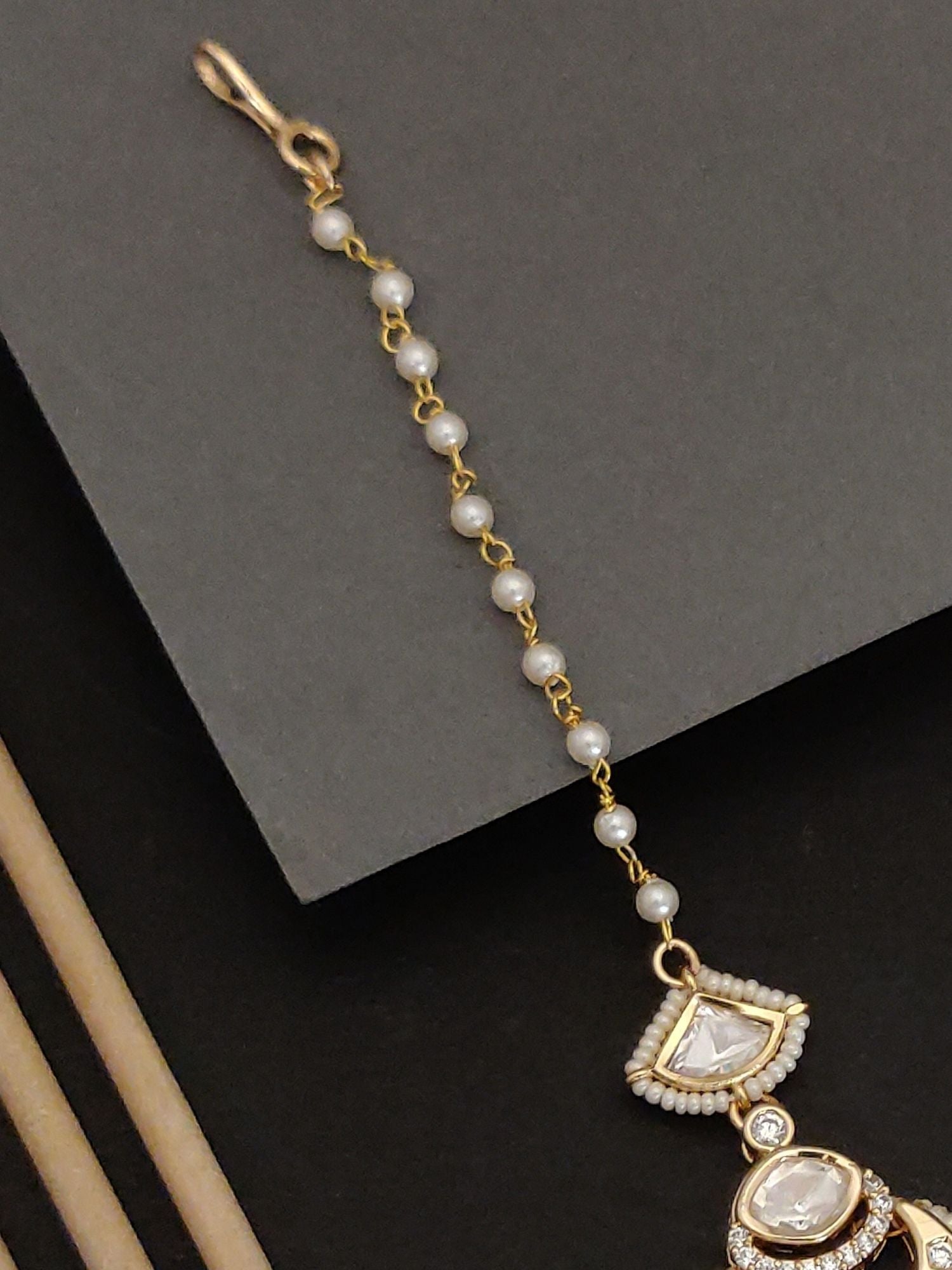 Abdesignsjewellery fashion Polki Kundan maangtikka for women with pearl chain and intricate golden design