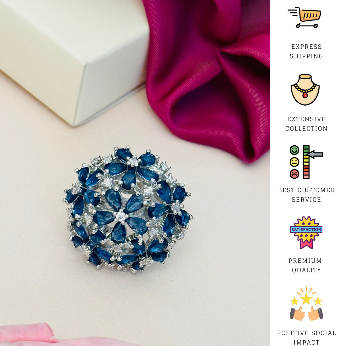 Abdesigns Jewellery Colorful Floral Cluster Ring worn on hand with multi-colored gemstones