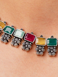 Thumbnail for Abdesignsjewellery German Silver Multicolour Floral Necklace Set with colorful stones and floral design