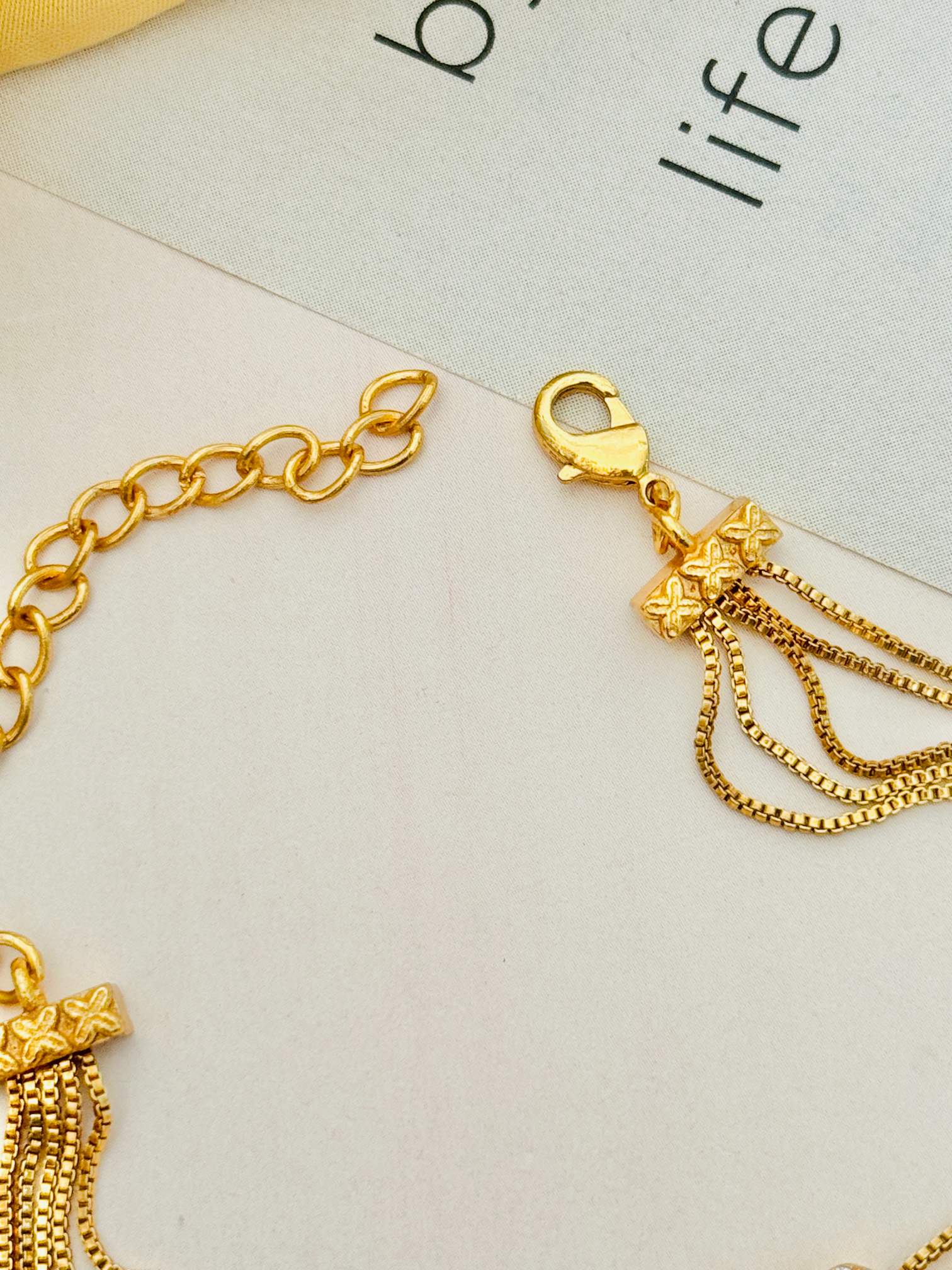 Gold Plated American Diamond Hand Bracelet by Abdesignsjewellery with delicate chain and clasp detail