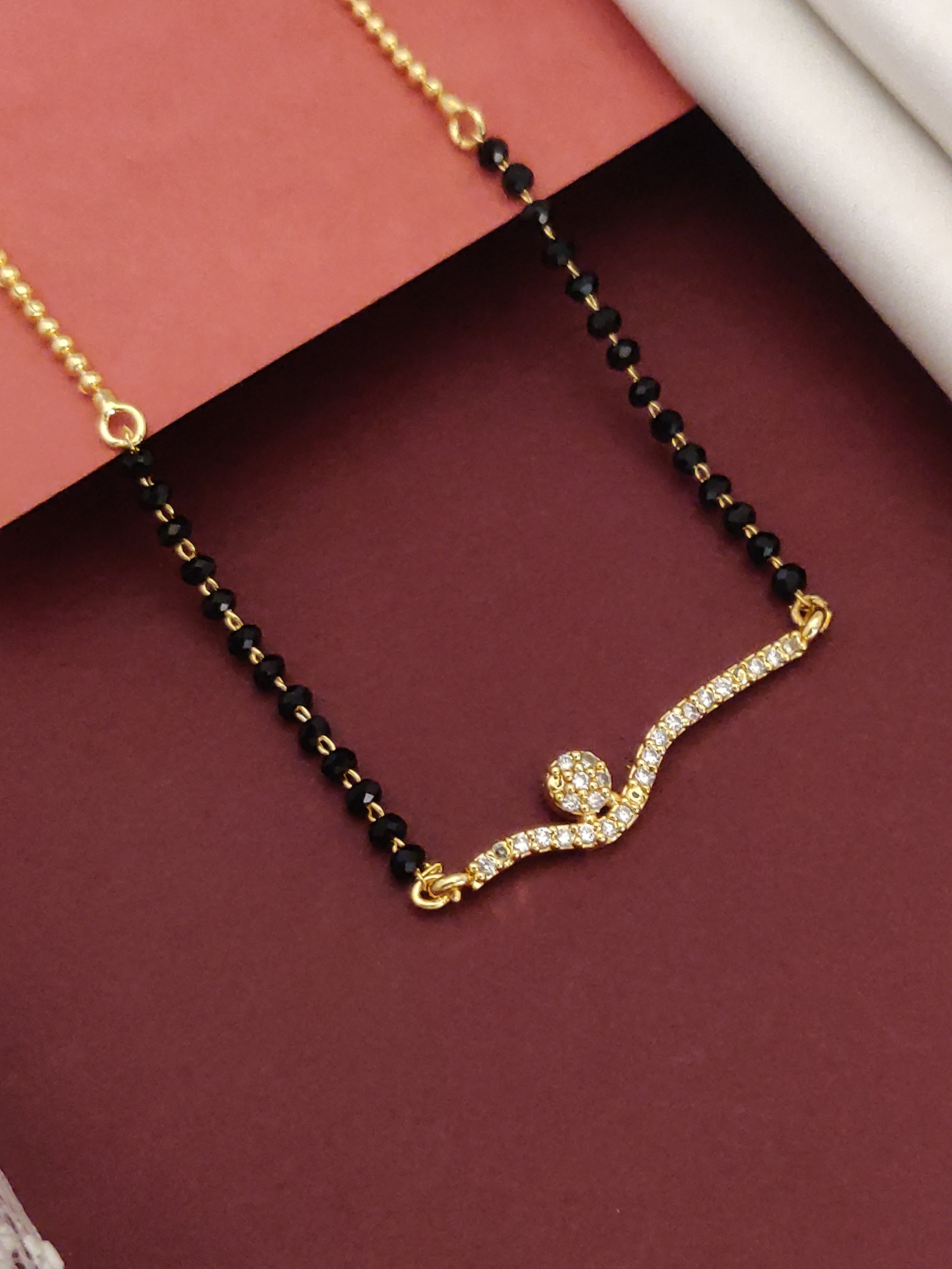 Gold Plated American Diamond Mangalsutra with Elegant Design and Sparkling Accents
