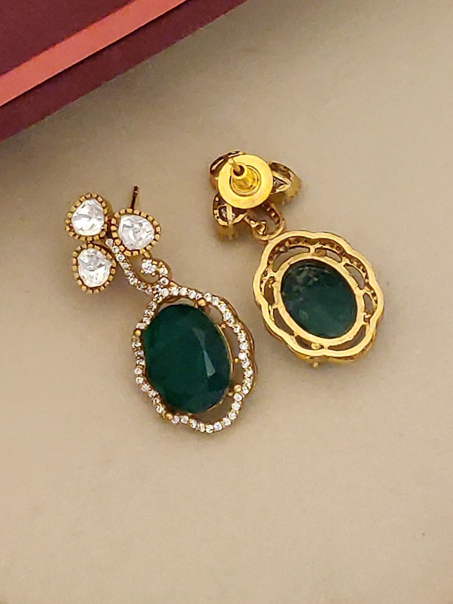 Gold Plated American Diamond Necklace Set featuring elegant green gemstones and sparkling accents