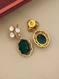Thumbnail for Gold Plated American Diamond Necklace Set featuring elegant green gemstones and sparkling accents