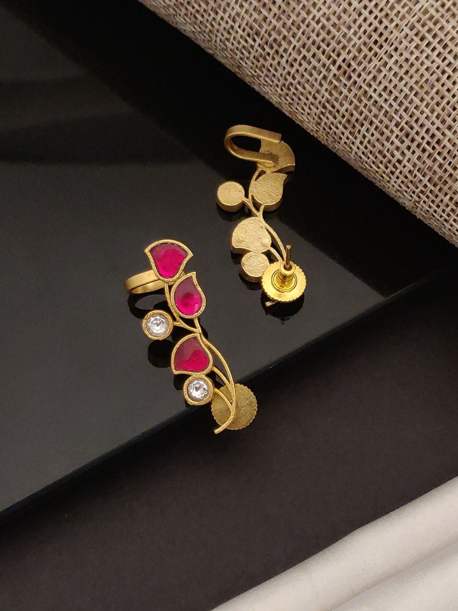 Gold Plated Artificial Stone Floral Earring with pink and white stones in flower design by Abdesignsjewellery